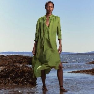 Zara Lime Green Linen Maxi Dress